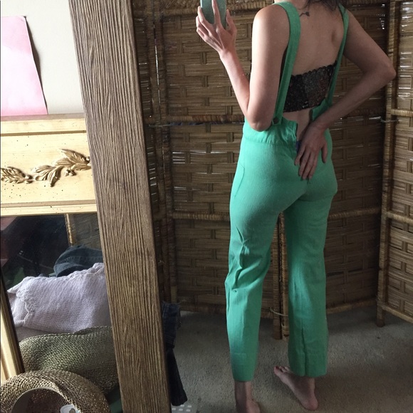 Vintage green bell bottom overalls coveralls XXS - Picture 4 of 16